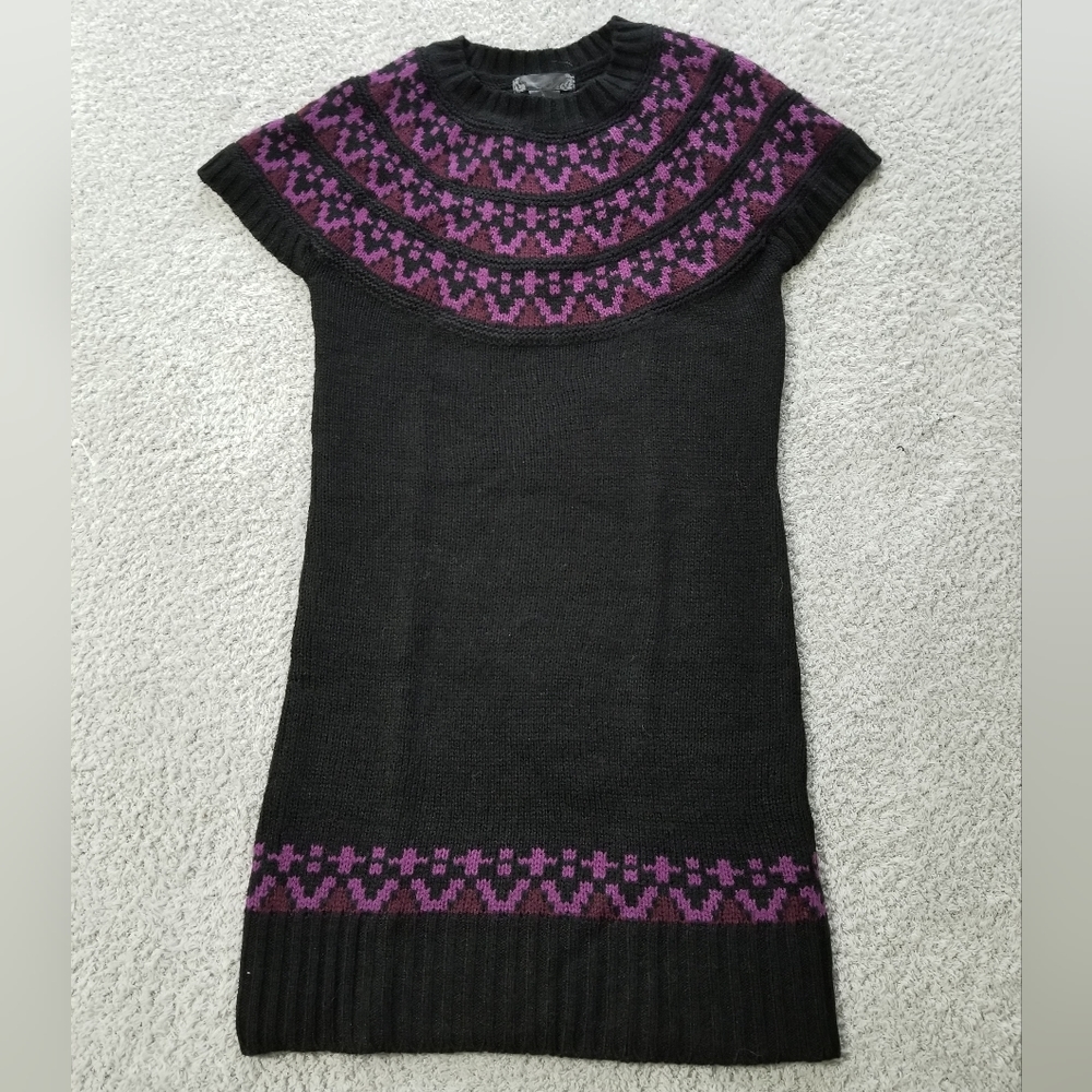 Mandee Black and Purple Short Sleeve Sweater Dress